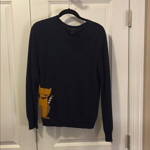 J. Crew Black Sweater with Yellow Cat Design